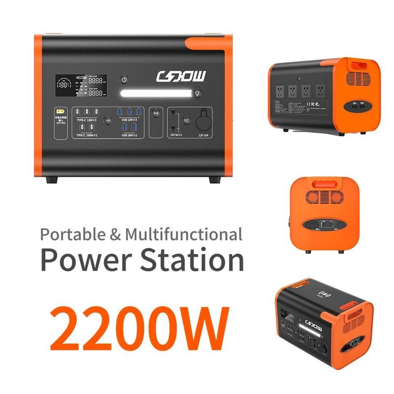 2200 Watt tragbare Strombank mit Typ-C 3*18W/2*100W und 2500 Watt wiederaufladbarem Solarpanel